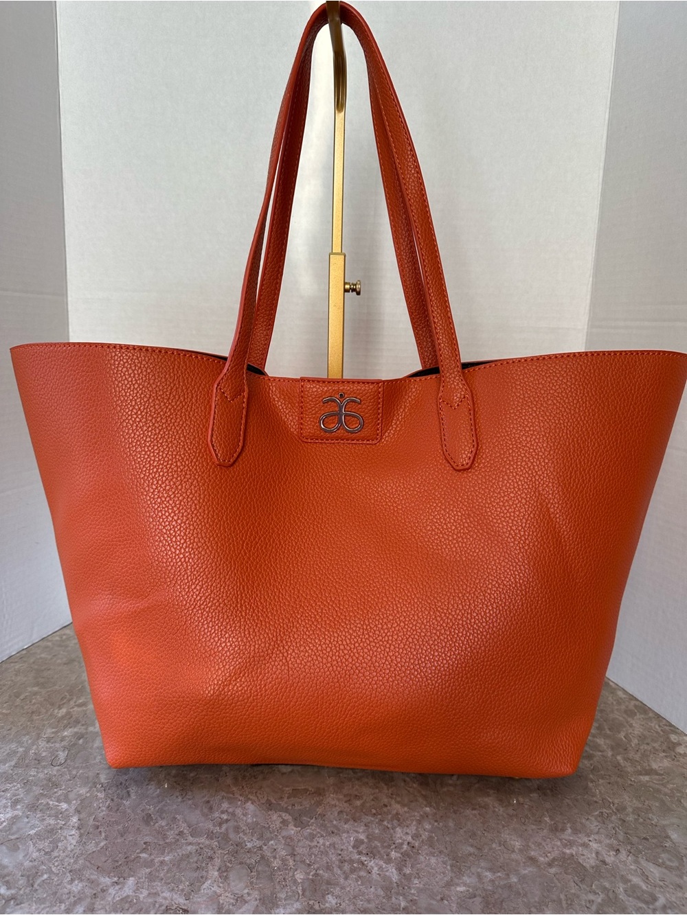 Arbonne Sunset Orange Pebbled Faux Leather Tote Bag Autumn Shoulder Purse